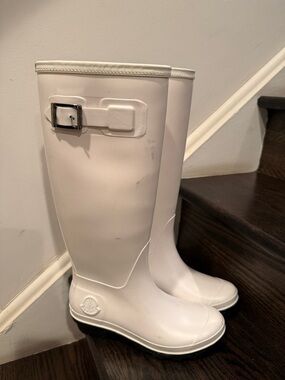 Moncler White Tall Rain Boots with Buckle size 37/7